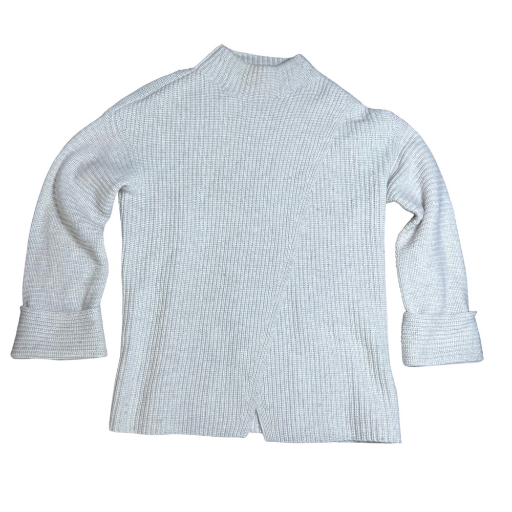 Athleta Merino Wool Cashmere Mock Neck Crossover Sweater Cream XS Ribbed Knit‎
